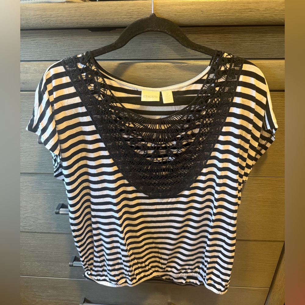 Chico's Black and White Striped Top Size 2